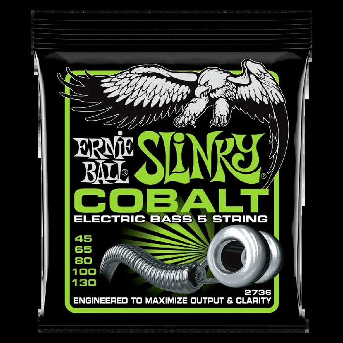 Ernie Ball Bass 5 Slinky Cobalt Electric Bass Strings, 45-130 Gauge