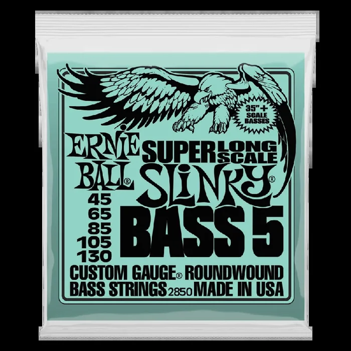 Ernie Ball Bass 5 Slinky Super Long Scale Electric Bass Strings, 45-130 Gauge