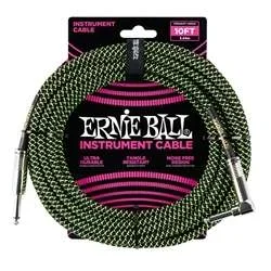 Ernie Ball Braided Instrument Cable – 10ft Black / Green