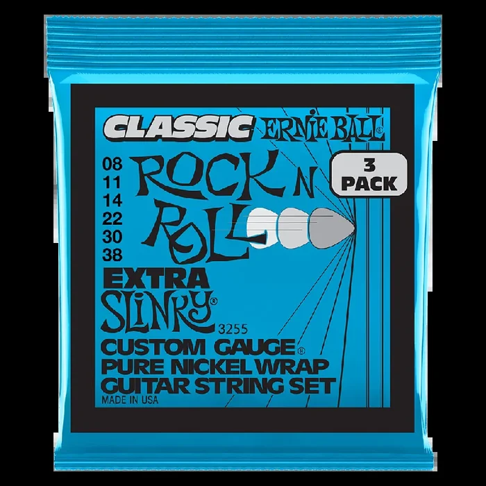 Ernie Ball Extra Slinky Classic RnR Pure Nickel Electric Guitar Strings 3-Pack 8-38