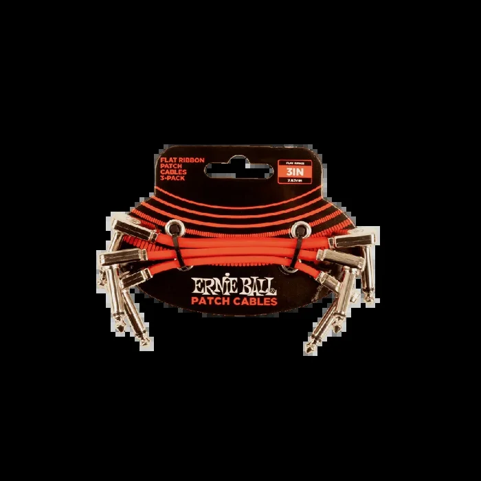 Ernie Ball Flat Ribbon Patch Cable 3 inch – Red – 3 Pack