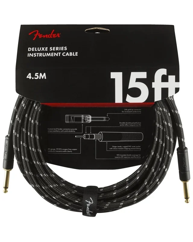 Fender Deluxe Series Instrument Cable, 15′, Black Tweed