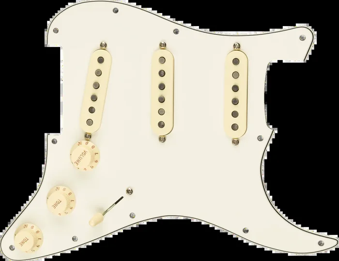 Fender Pre-Wired Strat Pickguard, Custom Shop Custom ’69 SSS, Parchment 11 Hole PG