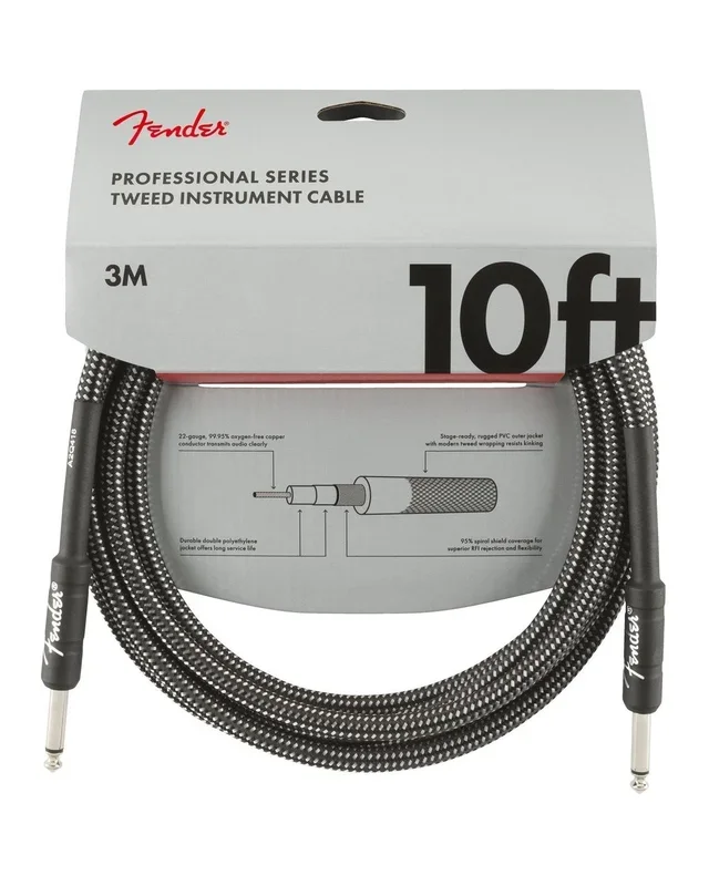 Fender Professional Series Instrument Cable, 10′, Gray Tweed