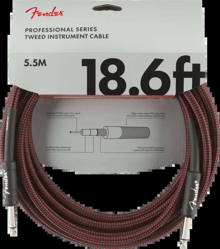 Fender Professional Series Instrument Cable, 18.6′, Red Tweed