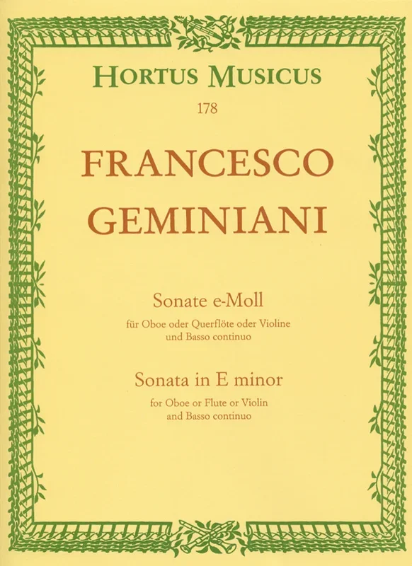 Geminiani: Sonata in E for Oboe (or Flute) & Basso Continuo