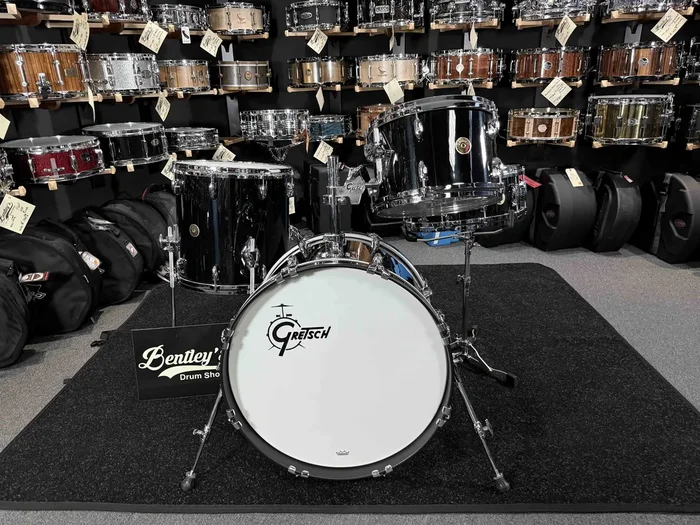 Gretsch USA Custom 4-Piece 12/14/20 Drum Kit Set in Solid Black Nitron w/ Matching 5.5×14 Snare Drum