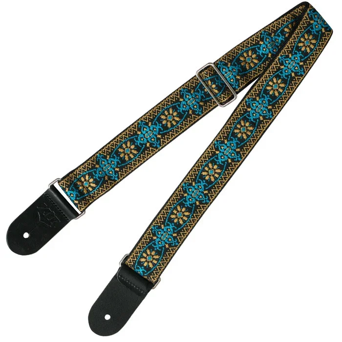 Guitar Strap – XTR 2 Inch Black Deluxe Poly Cotton Vintage Gold Pattern