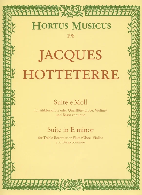 Hotteterre: Suite in E Minor Op 5 No 2 for Treble Rec & Basso Continuo