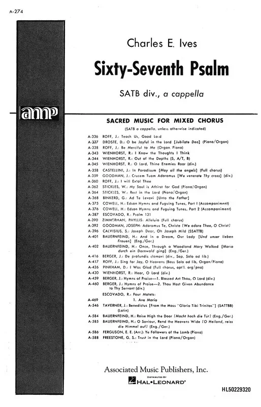 Ives – Psalm 67 SATB Divisi A Cappella