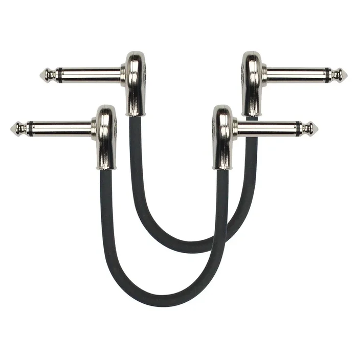 Kirlin 12″ 24 Gauge Black Patch Cables 2-Pack, Right Angle Mono Plugs