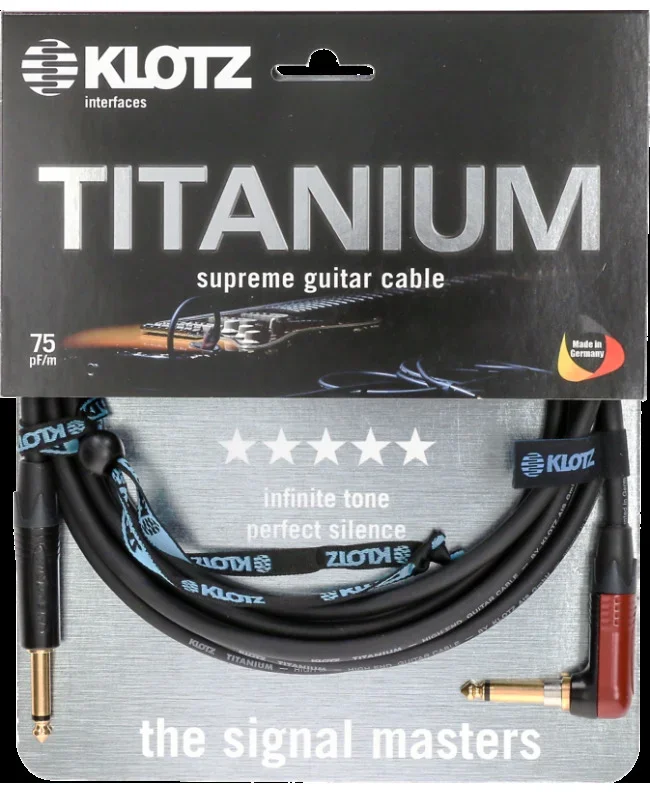 KLOTZ TIR0600PSP 6m Titanium Supreme Guitar Cable With Neutrik Silent Plug Technology and Right Angle