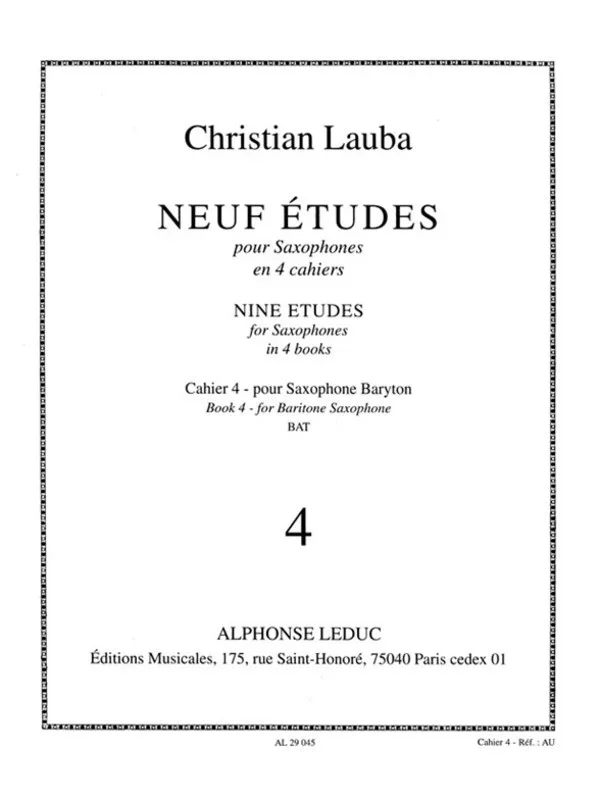 Lauba – 9 Etudes Vol 41 For Baritone Sax (Softcover Book)