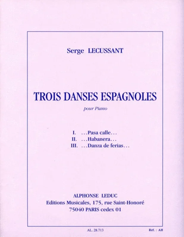 Lecussant – Three Dances Espagnoles Piano Solo (Softcover Book)