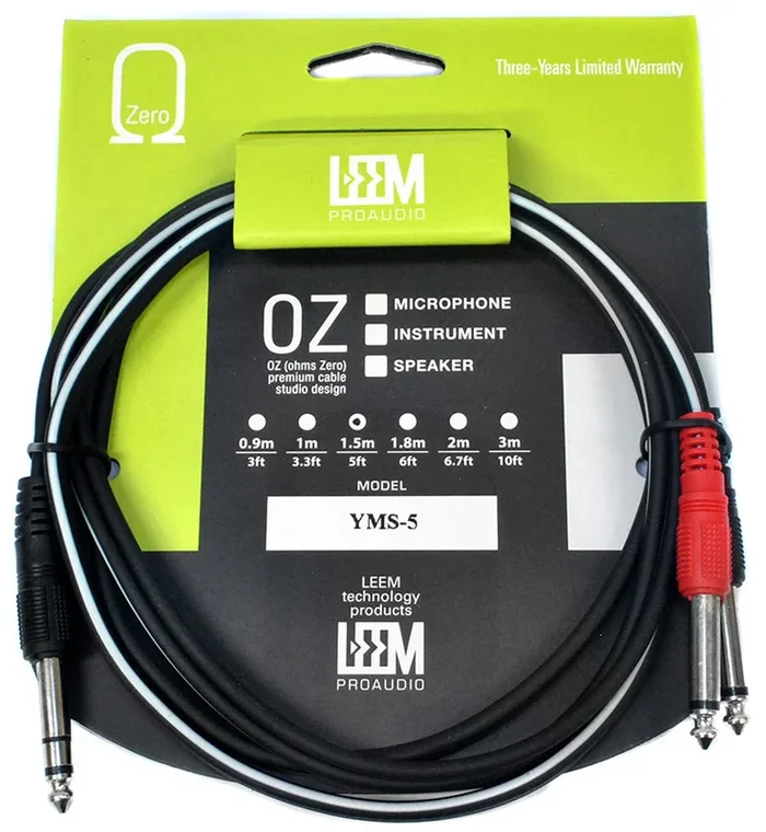 Leem 5ft Y-Cable (1/4″ Straight TRS – 2 x 1/4″ Straight TS)