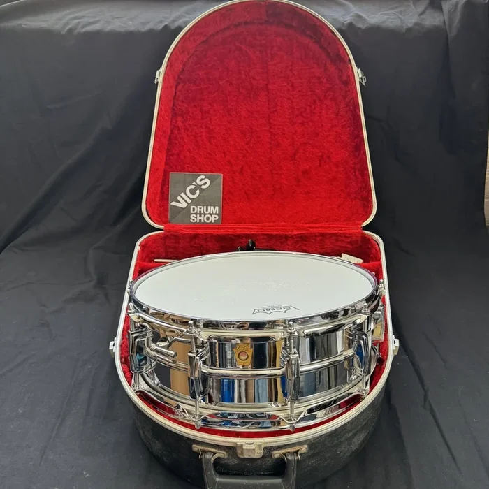 Ludwig 5″x14″ Supraphonic LM400 Snare Drum, 1966 w/Deluxe Case and WFL Concert Snare Stand