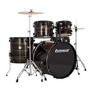 Ludwig Accent Drive 5pc Complete Drum Set with Cymbals – Bronze Swirl with Nickel Hardware