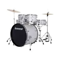 Ludwig Accent Fuse 5pc Complete Drum Set with Cymbals – Silver Foil