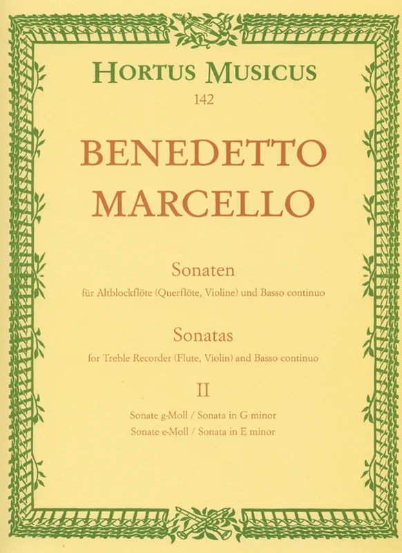 Marcello: Six Sonatas: Op 2 – Vol 2 for Treble Recorder & Basso Continuo