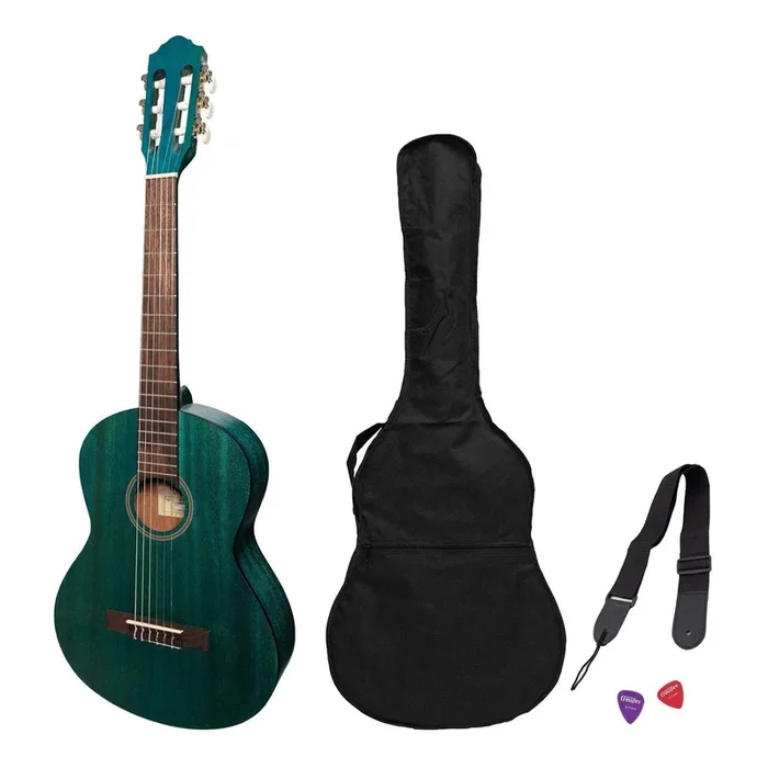 Martinez ‘Slim Jim’ 3/4 Size Student Classical Guitar Pack with Built In Tuner (Teal Green)