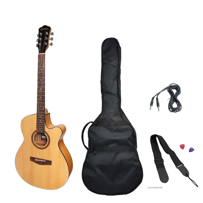Martinez ’41 Series’ Folk Size Cutaway Acoustic-Electric Guitar Pack (Spruce/Mahogany)