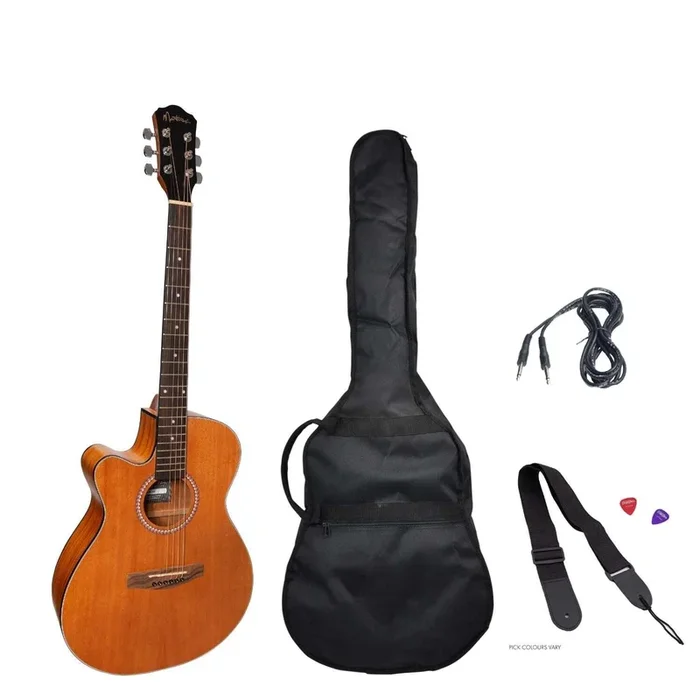 Martinez Left-Handed ’41 Series’ Folk Size Cutaway Acoustic-Electric Guitar Pack (Mahogany)