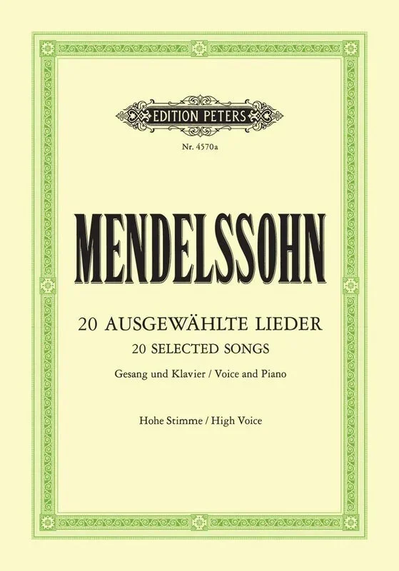 Mendelssohn – 20 Selected Songs Medium Voice (Softcover Book)
