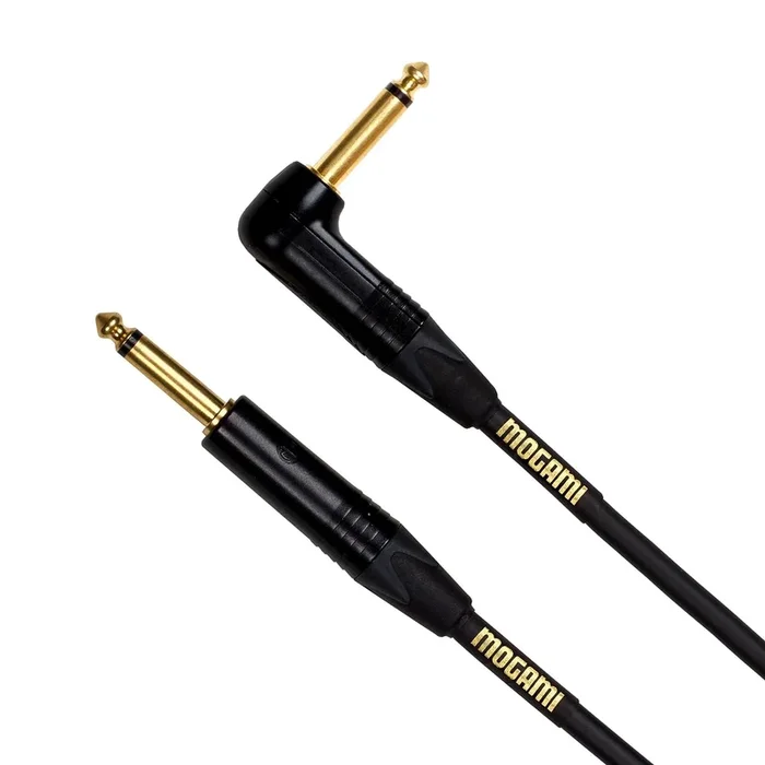 Mogami Gold INSTRUMENT-03R Guitar Instrument Cable, 1/4″ TS Male Plugs, Gold Contacts, Right Angle and Straight Connectors (3ft)