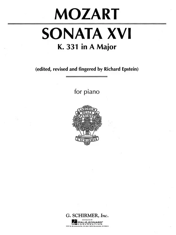 Mozart – Sonata No 16 A Major K 331 Piano (Softcover Book)