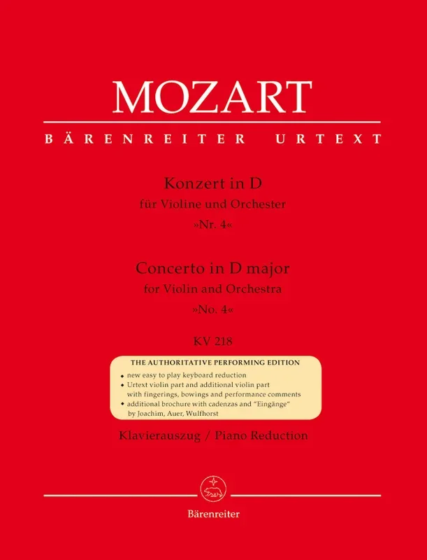 Mozart: Violin Concerto No 4 in D Major K218 for Violin & Piano