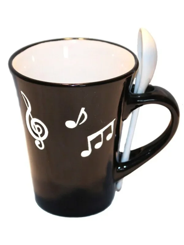 Music Note Mug With Spoon White