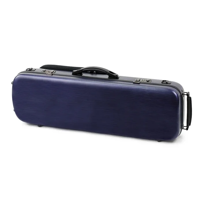 Oblong Violin Case HQ Polycarbonate Brushed Blue with Blanket and Pouch