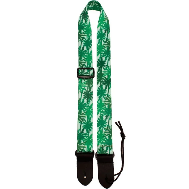 Perris 1.5″ Fabric Ukulele Strap in Green Palm Trees Design with Leather ends