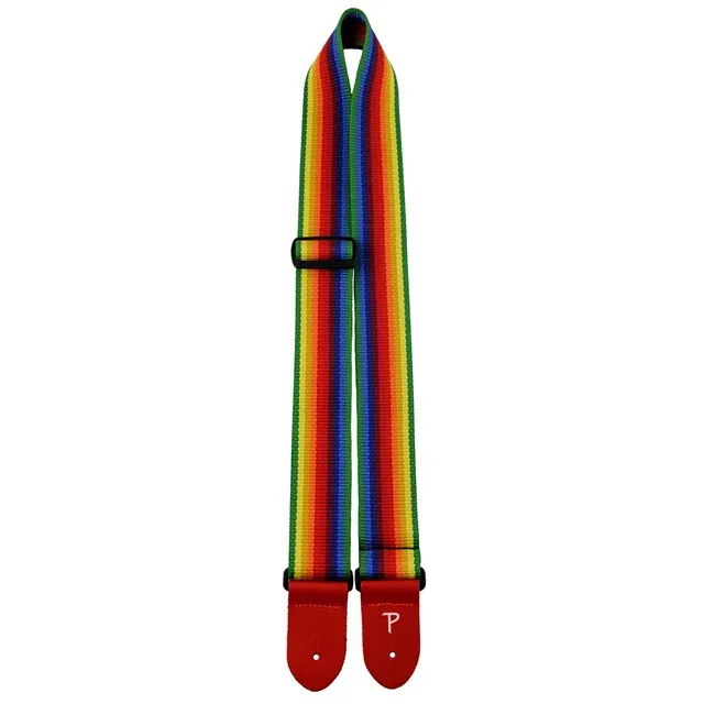 Perris 2″ Deluxe Cotton Rainbow Guitar Strap with Red Leather ends