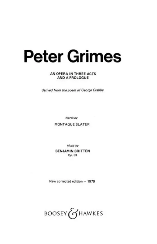 Peter Grimes Op 33 Libretto English Opera 3 Acts