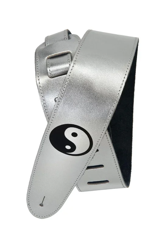 Planet Waves Embossed Silver Leather Guitar Strap, Yin Yang
