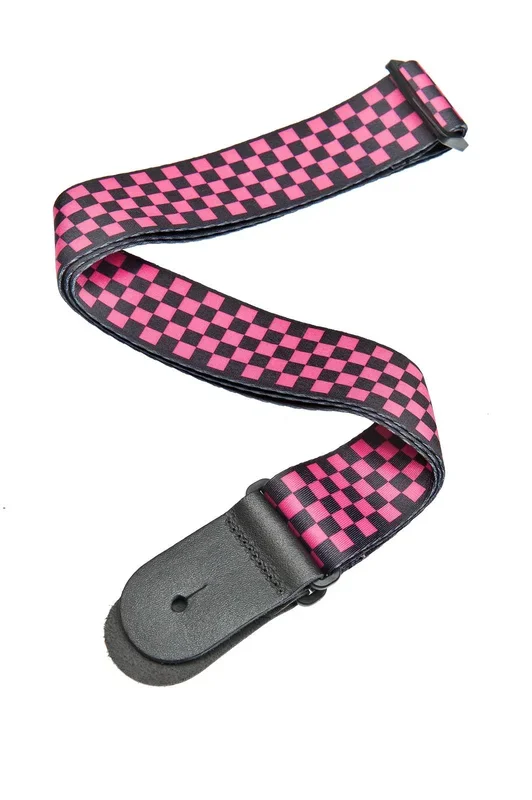 Planet Waves Woven Guitar Strap, Black/Pink Checker Pattern