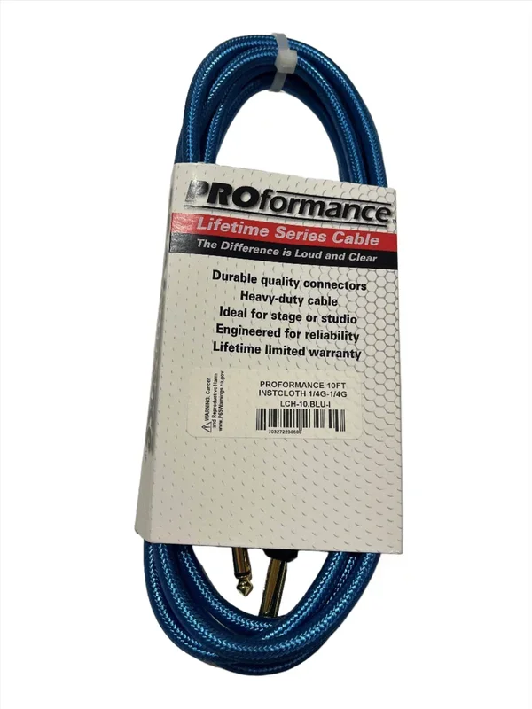 PROformance LCH10BLU 10′ Woven Cloth Instrument Cable (Blue)
