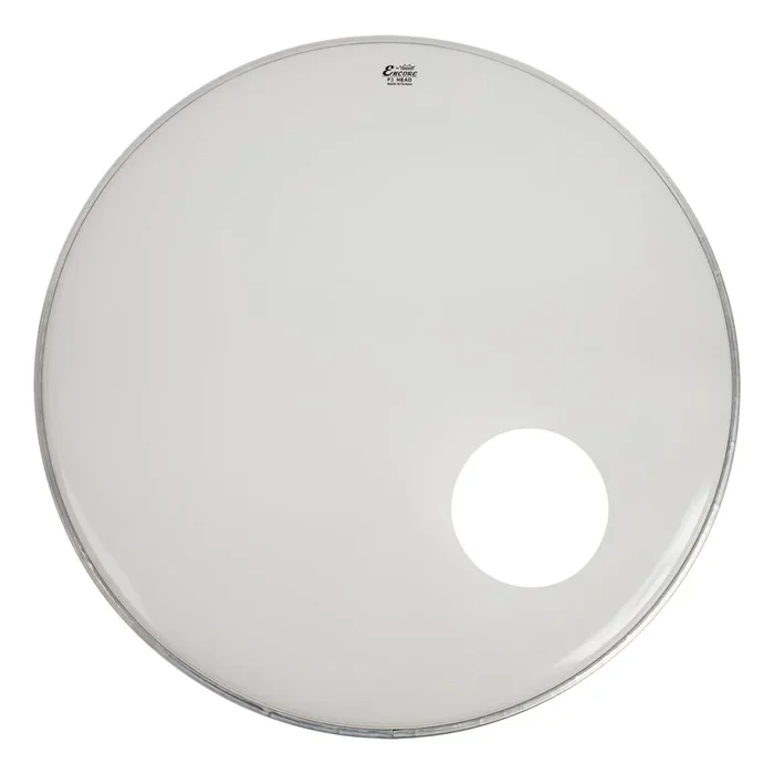 REMO ENCORE POWERSTROKE 3 White 20″ Bass Drum head with 5″ offset hole. Smooth White.