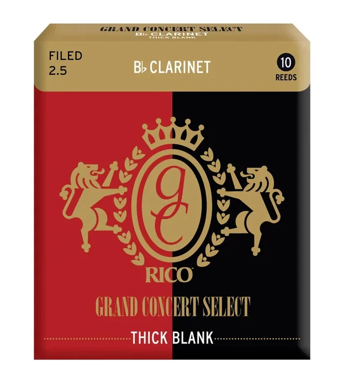 Rico Grand Concert Select Thick Blank Bb Clarinet Reeds, Filed, Strength 2.5, 10-pack