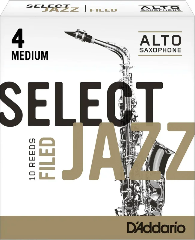 Rico Select Jazz Alto Sax Reeds, Filed, Strength 4 Strength Medium, 10-pack