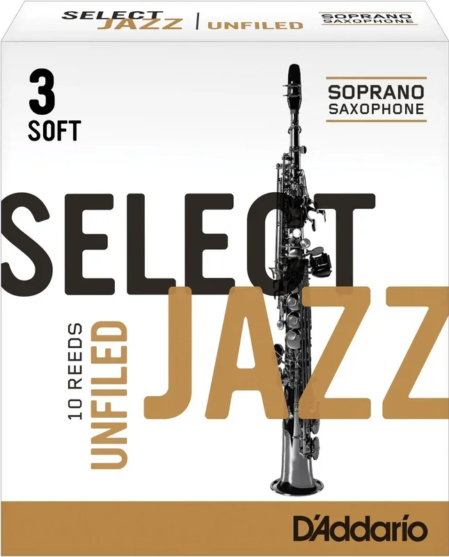 Rico Select Jazz Soprano Sax Reeds, Unfiled, Strength 3 Strength Soft, 10-pack