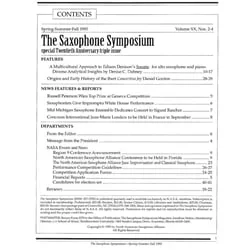 Saxophone Symposium Volume 20/2 (Spring/Summer/Fall, 1995) – Journal