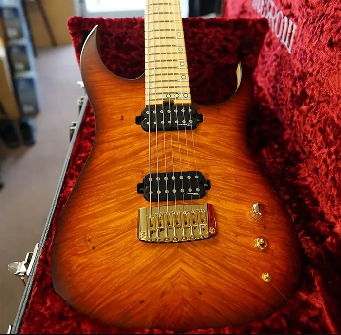 Schecter USA CUSTOM SHOP Keith Merrow KM-7 Hybrid – Transparent Cognac 7-String Electric Guitar