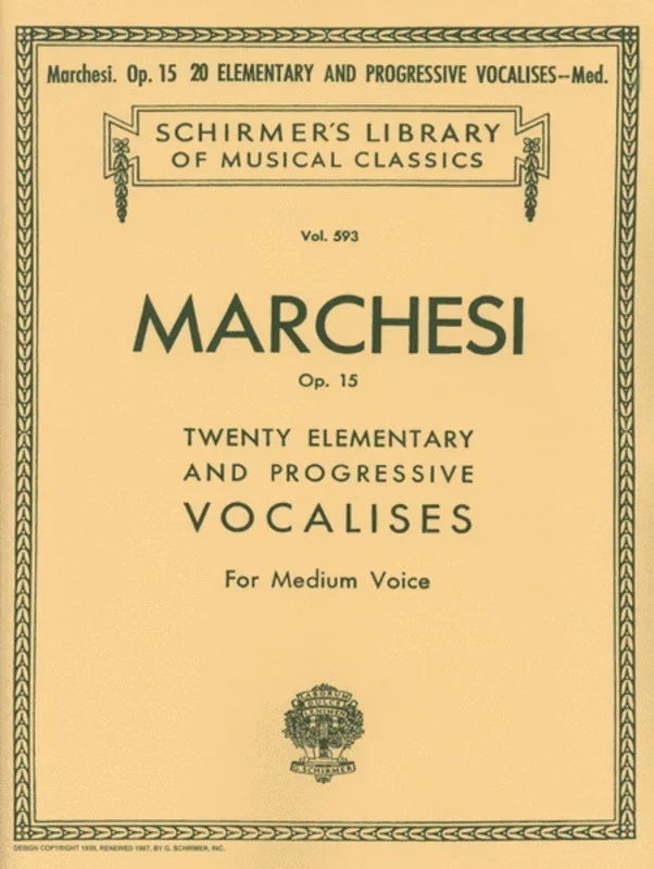 Schirmer – 20 Elementary/Progressive Vocalises Op 15 Medium