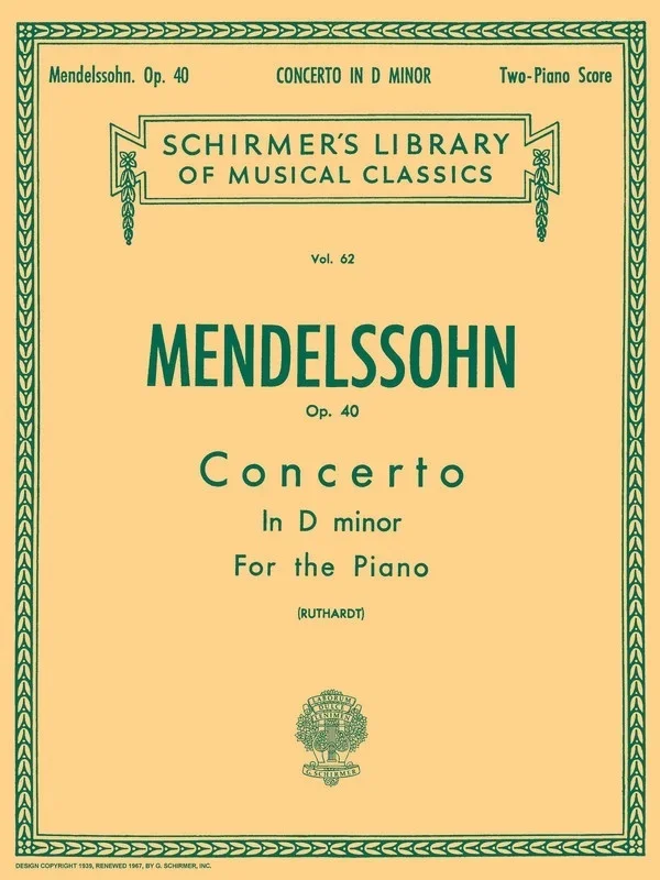 Schirmer – Mendelssohn – Concerto No 2 D Min Op 40 2P4H