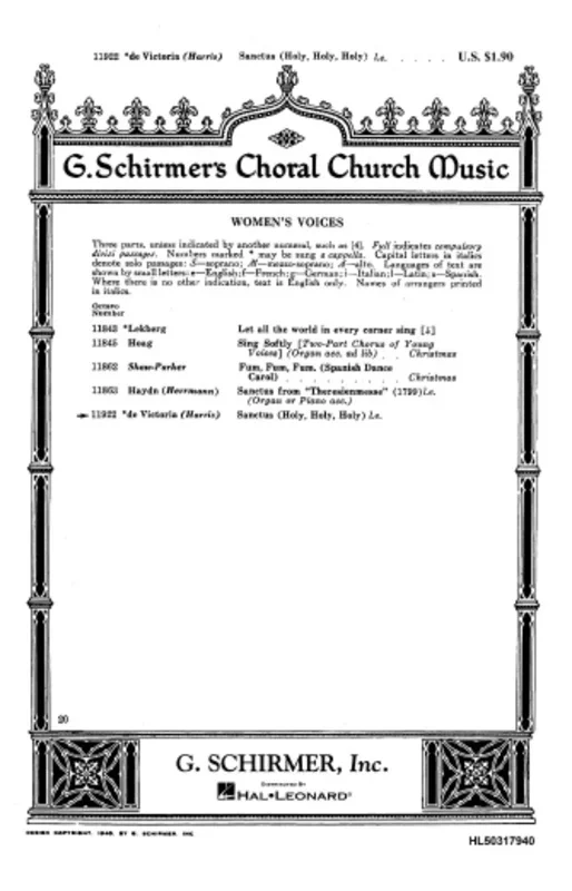 Schirmer – Sanctus (Holy Holy Holy) SSA A Cappella