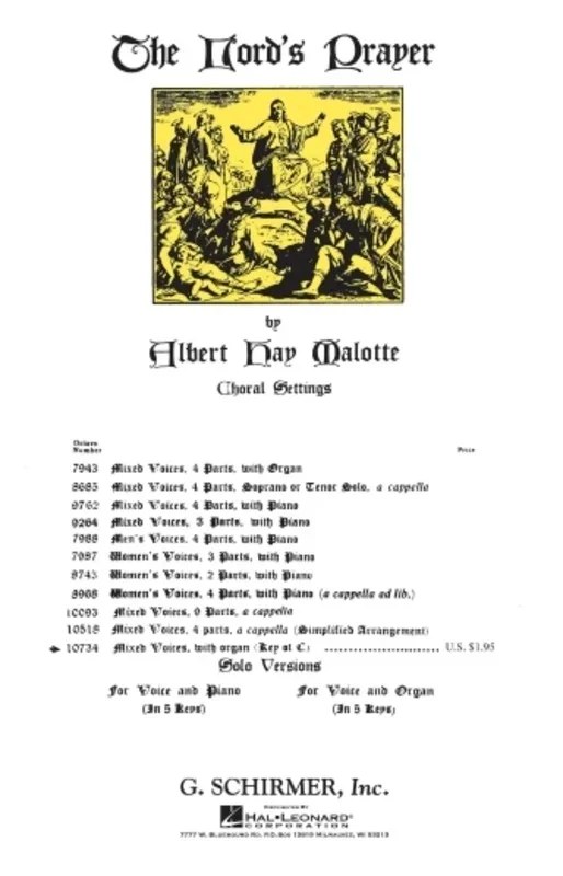 Schirmer – The Lords Prayer (In C Major) SATB/Organ