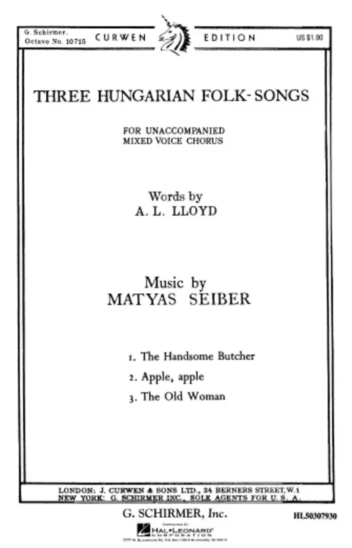 Schirmer – Three Hungarian Folk Songs SATB A Cappella