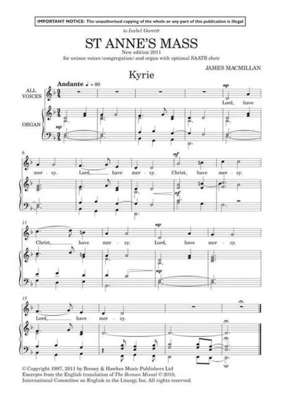 St Annes Mass Organ Score Book